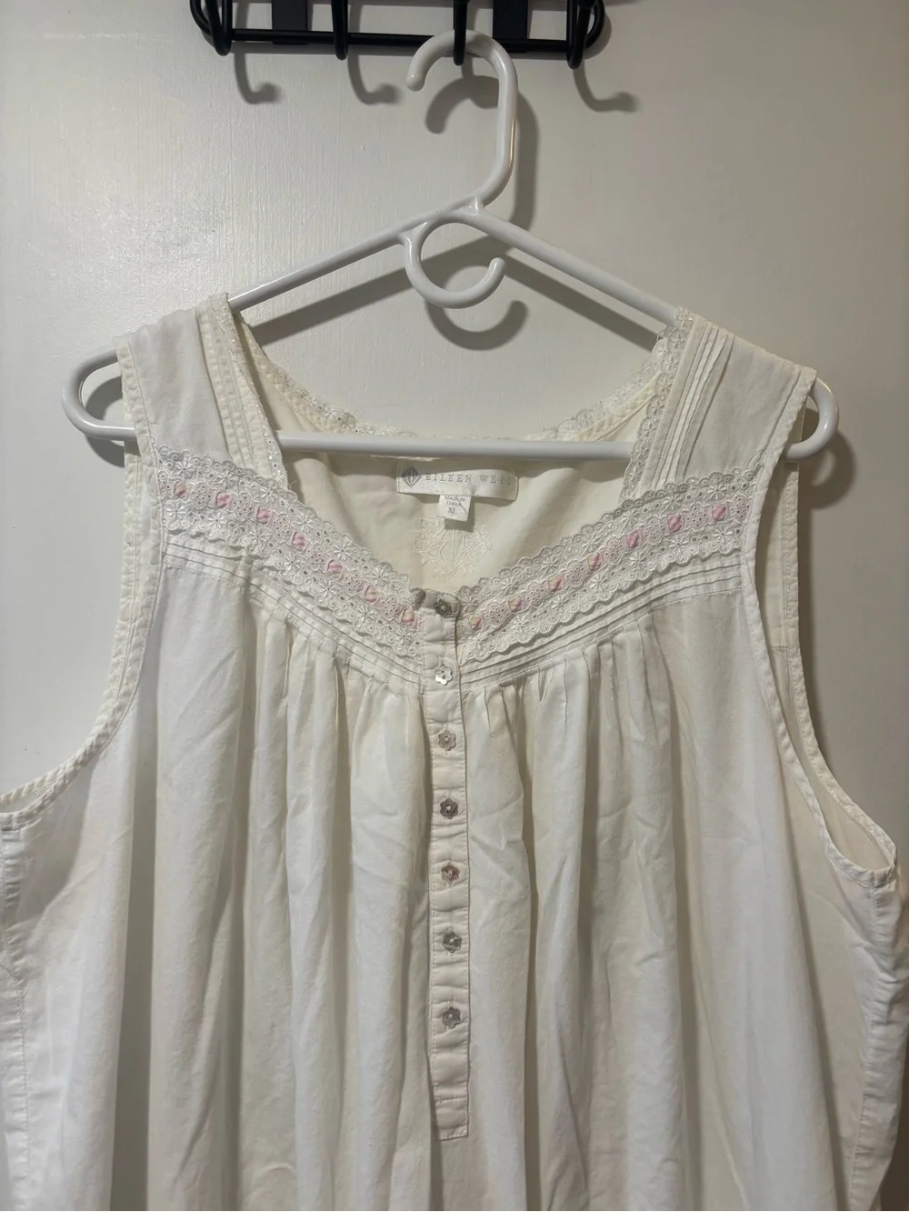 EILEEN WEST E5215907 WHITE COTTON PINK RIBBON NIGHTGOWN BALLET LAWN DRESS SZ XL